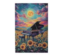 Cafemira Wooden jigsaw Puzzle 1000 Pieces for Adults,Grand Piano in Sunflower Field,Surreal Golden Music Scene,Relieve Stress and Enjoy the Fun of Solving,Exercise your hands on skills