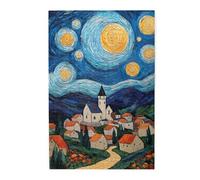 Cafemira Wooden Jigsaw Puzzle 1000 Pieces For Adults,Oil Painting Style Starry Night Over Quaint Town,Every Piece Is Unique,Relax And Enjoy The Fun Of Solving,Exercise Your Hands On Skills,
