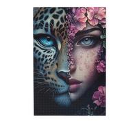 Cafemira Wooden Jigsaw Puzzle 1000 Pieces For Adults,One With A Leopard Face,The Other With A Woman'S Face,Great For Relaxation And Display,Exercise Your Hands On Skills,Stress Relieving Pleasure