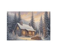 Cafemira Wooden Jigsaw Puzzle 1000 Pieces For Adults,Peaceful Mountains Cabin Scene At First Snow,Relax Enjoy The Fun Of Solving,Exercise Your Hands On Skills,Deep Relaxation For Yourself