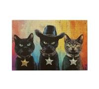 Cafemira Wooden Jigsaw Puzzle 1000 Pieces For Adults,Sheriff Cats With Cowboy Hat On Colorful Background,Relax Enjoy The Fun Of Solving,Exercise Your Hands On Skills,Every Piece Is Unique