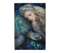 Cafemira Wooden Jigsaw Puzzle 1000 Pieces For Adults,The Blonde Beauty Nestled Against Her Turtle Companion,Exercise Your Hands On Skills,Stress Relieving Pleasure,Pieces Fit Together Perfectly