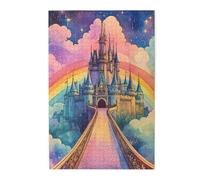 Cafemira Wooden jigsaw Puzzle 1000 Pieces for Adults,The bridge leading to the castle and the beautiful rainbow,Relax& enjoy the fun of solving,Every Piece is Unique,Complete with family