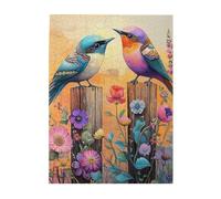 Cafemira Wooden Jigsaw Puzzle 500 Pcs, Adult puzzle game,Avian Romance two Birds Resting Together on Timber Post,Relieve stress &enjoy the fun of solving,Exercise your hands on skills
