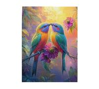 Cafemira Wooden Jigsaw Puzzle 500 Pcs, Adult puzzle game,Two Love birds on Treetop,Romantic Avian Couple in Canopy,Relieve stress &enjoy the fun of solving,Exercise your hands on skills