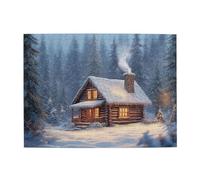 Cafemira Wooden Jigsaw Puzzle 500 Pcs,Cozy Cabin In Snowy Landscape Winter Scene,Relieve Stress And Enjoy The Fun Of Solving,Creative Activity Hobbies For Adults,Gifts For Friends Family