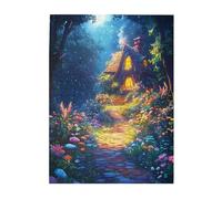Cafemira Wooden Jigsaw Puzzle 500 Pcs,Enchanted Forests with Magical Cottage,Creative Activity Hobbies for Adults,Relax and enjoy the fun of solving,Deep relaxation for yourself,Stunning Artwork
