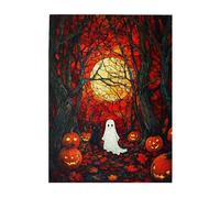 Cafemira Wooden Jigsaw Puzzle 500 Pcs for Adults,A little white ghost and a black cat in autumn forests,Relieve Stress and Enjoy the Fun of Solving,Ideal for Relaxation and Family Fun