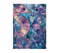 Cafemira Wooden Jigsaw Puzzle 500 pcs,for Adults,Cute Stained glass seahorses pattern,Relax and Enjoy the Fun of Solving,Exercise your hands on skills,pleasure both body and mind