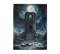 Cafemira Wooden Jigsaw Puzzle 500 Pcs for Adults,Haunting Moonlit View,Crumbling Ancient Tower,Relieve Stress and Enjoy the Fun of Solving,Ideal for Relaxation and Family Fun,Stunning Artwork