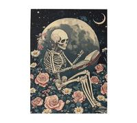 Cafemira Wooden Jigsaw Puzzle 500 Pcs for Adults,Skeleton sitting on the moon reading a book,Vibrant Design,Relieve Stress and Enjoy the Fun of Solving,Ideal for Relaxation and Family Fun