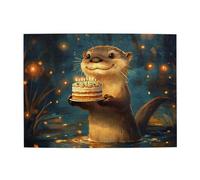 Cafemira Wooden Jigsaw Puzzle 500 Pcs For Adults,Smiling Otter& Birthday Cake,Relieve Stress And Enjoy The Fun Of Solving,Every Piece Is Unique,Hands On Assembly Of Your Home Decor Wall Art