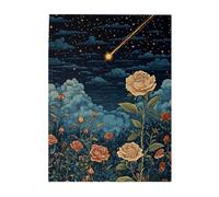 Cafemira Wooden Jigsaw Puzzle 500 Pcs for Adults,Starry Night Sky with Shooting Star Romantic Celestial Scene,Relieve stress &enjoy the fun of solving,Great for Relaxation and Display