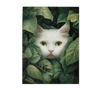 Cafemira Wooden Jigsaw Puzzle 500 pcs for Adults,White Cat Hidden in Lush Grass,Exercise Hands-on Ability and Thinking Patience,Relax and Enjoy the Fun of Solving Puzzles,gift for cats lovers