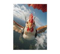 Cafemira Wooden Jigsaw Puzzle 500 Pcs,Rooster Wearing Parachute,Whimsical Adventure,Relieve stress and enjoy the fun of solving,Exploratory hobbies and challenges,challenge to yourself