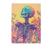 Cafemira Wooden Jigsaw Puzzle 500 pcs,skeleton surrounded by botanical roses,Creative Activity Hobbies for Adults,Relax and Enjoy the Fun of Solving,Brain Challenge,Gifts for Friends and Family