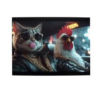 Cafemira Wooden Jigsaw Puzzle 500 Pcs,Surrealist Anthropomorphism Of Animals,Mr. Cat And Rooster,Relieve Stress And Enjoy The Fun Of Solving,Gifts For Adults,Let Your Imagination Run Wild
