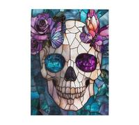 Cafemira Wooden Jigsaw Puzzle 500 pcs,Unique Stained glass skull,Creative Activity Hobbies for Adults,Relax &Enjoy the Fun of Solving,Exercise your hands on skills,pleasure both body and mind