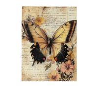 Cafemira Wooden Jigsaw Puzzle 500 Piece for Adult,Butterflies and Blossoms on Aged Paper,Pieces Fit Together Perfectly,Exercise Hands on Skills and Thinking,challenge to yourself
