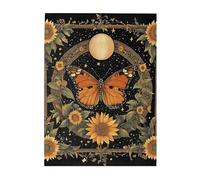 Cafemira Wooden Jigsaw Puzzle 500 Piece for Adult,Central Butterfly Surrounded by Sunflowers and Stars,Pieces Fit Together Perfectly,Exercise Hands on Skills and Thinking,challenge to yourself