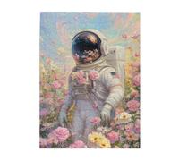 Cafemira Wooden Jigsaw Puzzle 500 Piece for Adult,Dreamlike Astronaut in Flower Field,Exercise Hands on Skills and Thinking,Relieve Stress and Enjoy the Fun of Solving Puzzles,Stunning Artwork