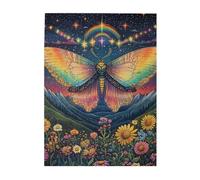 Cafemira Wooden Jigsaw Puzzle 500 Piece For Adult,Enchanting Moth Among Blooms,Moonlit Garden Visitor,Relieve Stress And Enjoy The Fun Of Solving,Great For Relaxation &Display,Stunning Artwork