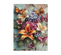 Cafemira Wooden Jigsaw Puzzle 500 Piece for Adult,Flowers & Butterflies Breaking Through Old Wall,Vibrant Artwork,Relieve stress and enjoy the fun of solving,Deep relaxation for yourself
