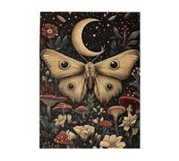Cafemira Wooden Jigsaw Puzzle 500 Piece for Adult,Golden Winged Moth & Floral Mystery Wall Decor,Exercise Hands on Skills and Thinking,Relieve Stress and Enjoy the Fun of Solving Puzzles