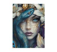 Cafemira Wooden Jigsaw Puzzle 500 Piece for Adult,Gothic Goddess with Serpent,Darkly Elegant Mythological Art,Relieve stress and enjoy the fun of solving,Great for Relaxation and Display