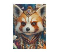 Cafemira Wooden Jigsaw Puzzle 500 Piece for Adult,Gothic Red Panda in Ornate Attire,Darkly Elegant Wildlife Portrait,Relieve stress and enjoy the fun of solving,Let your imagination run wild