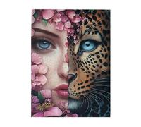 Cafemira Wooden Jigsaw Puzzle 500 Piece for Adult,One with a leopard face,the other with a woman's face,Relieve stress and enjoy the fun of solving,Let your imagination run wild,Stunning Artwork
