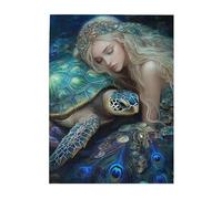 Cafemira Wooden Jigsaw Puzzle 500 Piece for Adult,The blonde beauty nestled against her turtle companion,Relieve stress and enjoy the fun of solving,Let your imagination run wild,