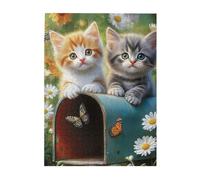 Cafemira Wooden Jigsaw Puzzle 500 Piece for Adult,Two Adorable Kittens on Mailbox,Relieve stress and enjoy the fun of solving,Great for Relaxation and Display,gift for animal lovers