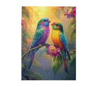 Cafemira Wooden Jigsaw Puzzle 500 Piece for Adult,Two Love birds on Treetop,Romantic Avian Couple in Canopy,Exercise Hands on Skills and Thinking,Relax and Enjoy the Fun of Solving Puzzles