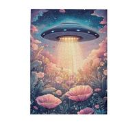 Cafemira Wooden Jigsaw Puzzle 500 Piece for Adult,UFO Hovering Over Flower-Filled Meadow,Exercise your hands on skills,Relax and Enjoy the Fun of Solving,Complete with family friends