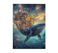 Cafemira Wooden Jigsaw Puzzle 500 Piece for Adult,Whale Soaring Through Clouds with Oriental City on Its Back,Exercise Hands on Skills and Thinking,Relax and Enjoy the Fun of Solving Puzzles