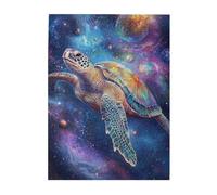 Cafemira Wooden jigsaw Puzzle 500 Pieces for Adults,A majestic sea turtle gracefully glides through the cosmic waters,Exploratory hobbies and challenges,Relax and Enjoy the Fun of Solving