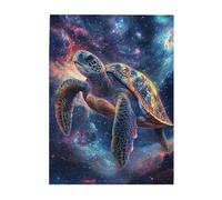 Cafemira Wooden jigsaw Puzzle 500 Pieces for Adults,A majestic sea turtle gracefully glides through the cosmic waters,Great for Relaxation and Display,Exercise your hands on skills