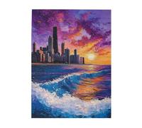 Cafemira Wooden Jigsaw Puzzle 500 Pieces For Adults,Coastal Cityscape,Ocean Meets Urban Skyline,Relieve Stress And Enjoy The Fun Of Solving,Exercise Your Hands On Skills,Complete With Family