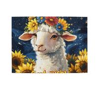 Cafemira Wooden Jigsaw Puzzle 500 Pieces For Adults,Cute Sheep With Flower Garlands,Goodnight Greetings,Relax Enjoy The Fun Of Solving,Exercise Your Hands On Skills,Every Piece Is Unique