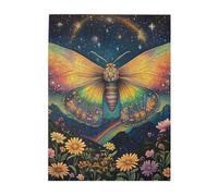 Cafemira Wooden Jigsaw Puzzle 500 Pieces For Adults,Enchanting Moth Among Blooms,Moonlit Garden Visitor,Relieve Stress And Enjoy The Fun Of Solving Puzzles,Great For Relaxation And Display