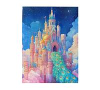 Cafemira Wooden Jigsaw Puzzle 500 Pieces For Adults,Rainbow-Colored Castle,Whimsical Fantasy Fortress In Vibrant Hues,Relax& Enjoy The Fun Of Solving,Every Piece Is Unique,Complete With Family