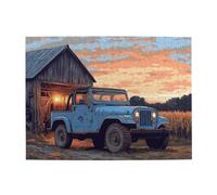 Cafemira Wooden Jigsaw Puzzle 500 Pieces For Adults,Rustic Vintage Car At Sunset,Relax Enjoy The Fun Of Solving,Exercise Your Hands On Skills,Complete With Family Friends,Every Piece Is Unique