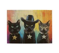 Cafemira Wooden Jigsaw Puzzle 500 Pieces For Adults,Sheriff Cats With Cowboy Hat On Colorful Background,Relax Enjoy The Fun Of Solving,Exercise Your Hands On Skills,Every Piece Is Unique