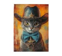 Cafemira Wooden jigsaw Puzzle 500 Pieces for Adults,Stylish Cat in Hat,Fashion Portrait,Relax enjoy the fun of solving,Exercise your hands on skills,Complete with family and friends