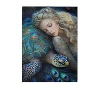 Cafemira Wooden jigsaw Puzzle 500 Pieces for Adults,The blonde beauty nestled against her turtle companion,Exercise your hands on skills,Stress relieving pleasure,Pieces Fit Together Perfectly