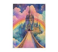 Cafemira Wooden Jigsaw Puzzle 500 Pieces For Adults,The Bridge Leading To The Castle And The Beautiful Rainbow,Relax& Enjoy The Fun Of Solving,Every Piece Is Unique,Complete With Family