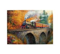Cafemira Wooden Jigsaw Puzzle 500 Pieces,Steam Locomotive on Stone Arch Bridge,Creative Activity Hobbies for Adults,Relax &Enjoy the Fun 0f Solving,Every Piece is Unique,challenge to yourself