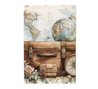 Cafemira Wooden Jigsaw Puzzle for Adult,1000 pcs,vintage travel,old-fashioned suitcases,Relieve Stress and Enjoy the Fun of Solving,Exercise your hands on skills,Complete with family Friends