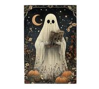 Cafemira Wooden Jigsaw Puzzle For Adults 1000 Piece,A Ghost Draped In A White Bedsheet,Holding A Book In Its Hand,Relieve Stress& Enjoy The Fun Of Solving,Use Your Imagination To The Fullest